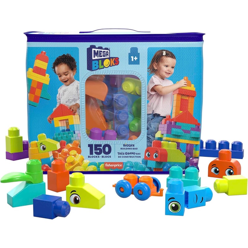 ?MEGA BLOKS Bigger Building Bag building set with 150 big and colorful building blocks, and 1 storage bag